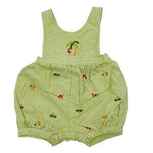 Gymboree‎ Gingham Embroidered Romper Size 3-6 M Tropical Flamingo Palm Tree